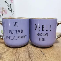 Elegancki kubek 'Mi chuj jebany ciśnienie podniósł/Debil no kurwa debil' 330ml/400ml | Prezent z humorem