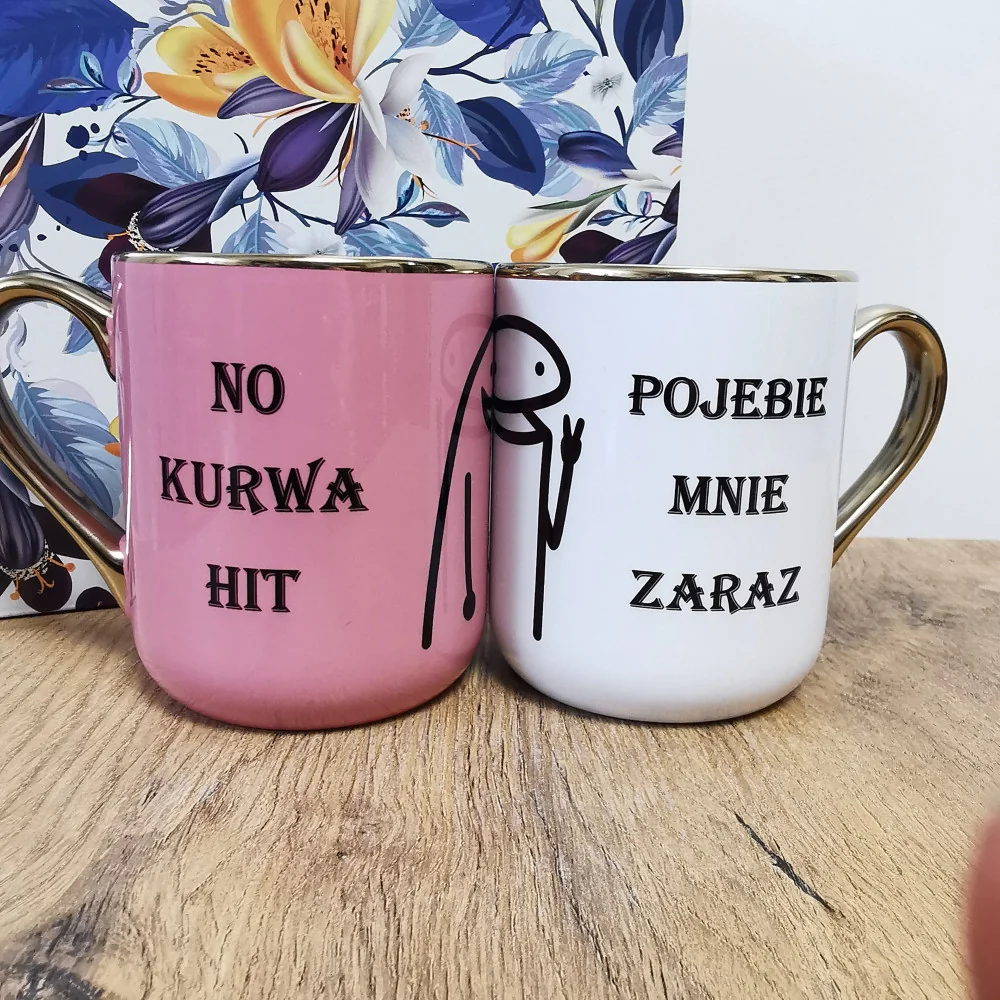 Kubek - "No kurwa HIT/Pojebie mnie zaraz" elegancki 330ml/400ml | Prezent z złotymi zdobieniami