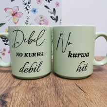 Kubek Pastelowy 'Debil no kurwa debil/No kurwa hit' 330ml