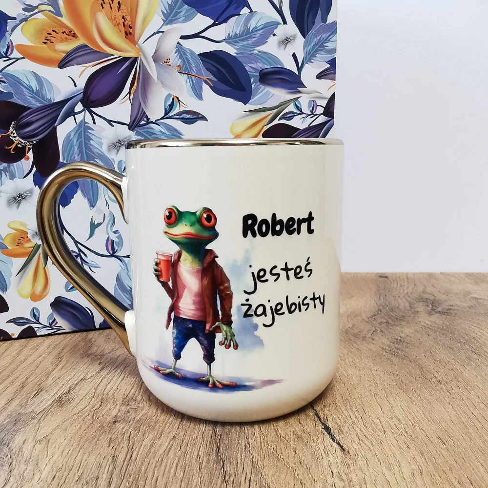Elegancki kubek 'Imię - Jesteś żajebisty + serce' 330ml/400ml | Prezent z humorem