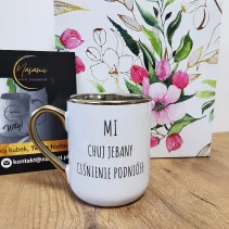 Elegancki kubek 'Mi chuj jebany ciśnienie podniósł/Debil no kurwa debil' 330ml/400ml | Prezent z humorem