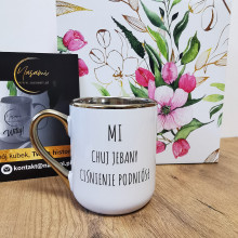 Elegancki kubek 'Mi chuj jebany ciśnienie podniósł/Debil no kurwa debil' 330ml/400ml | Prezent z humorem
