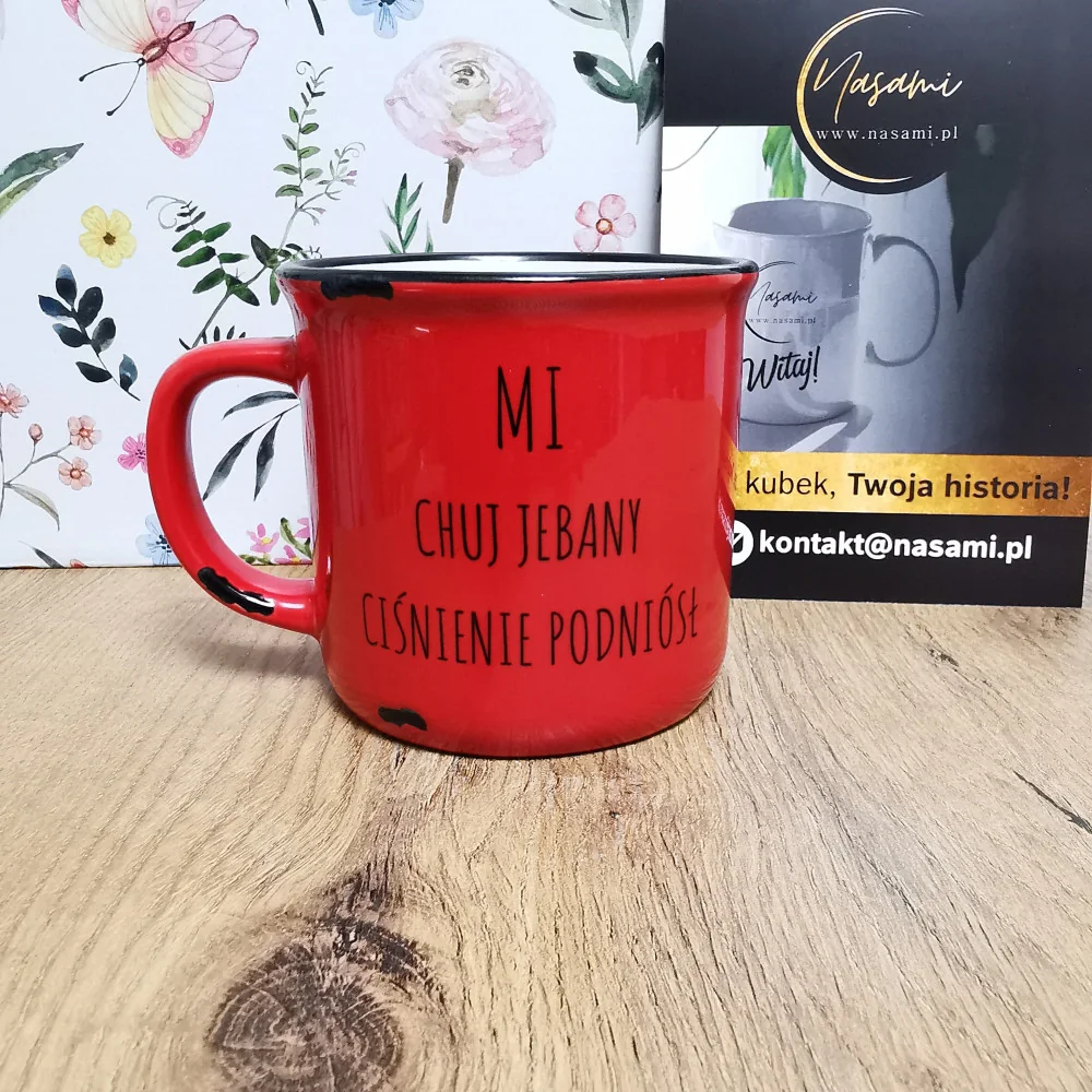 Kubek Retro "Mi chuj jebany ciśnienie podniósł/Debil no kurwa debil" 280ml