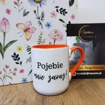 Kubek z napisem 'Mi chuj jebany ciśnienie podniósł/Pojebie mnie zaraz!' 330ml/450ml | Prezent z humorem