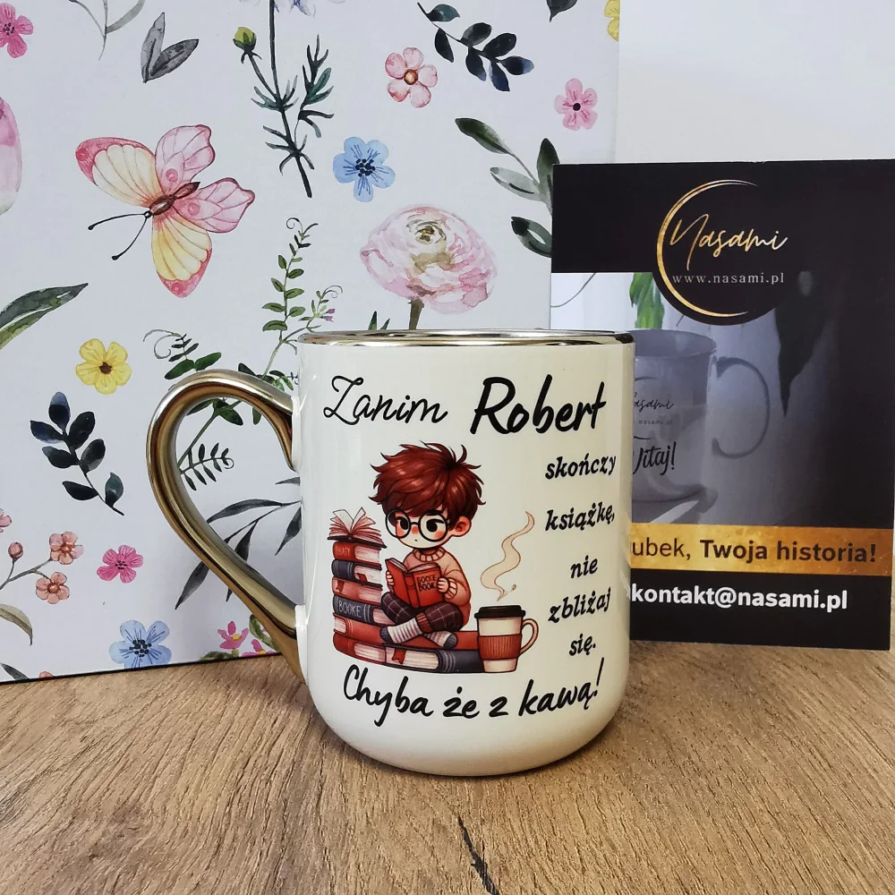 Elegancki kubek "Mol książkowy"+Imię 330ml/400ml Wersja damska i męska