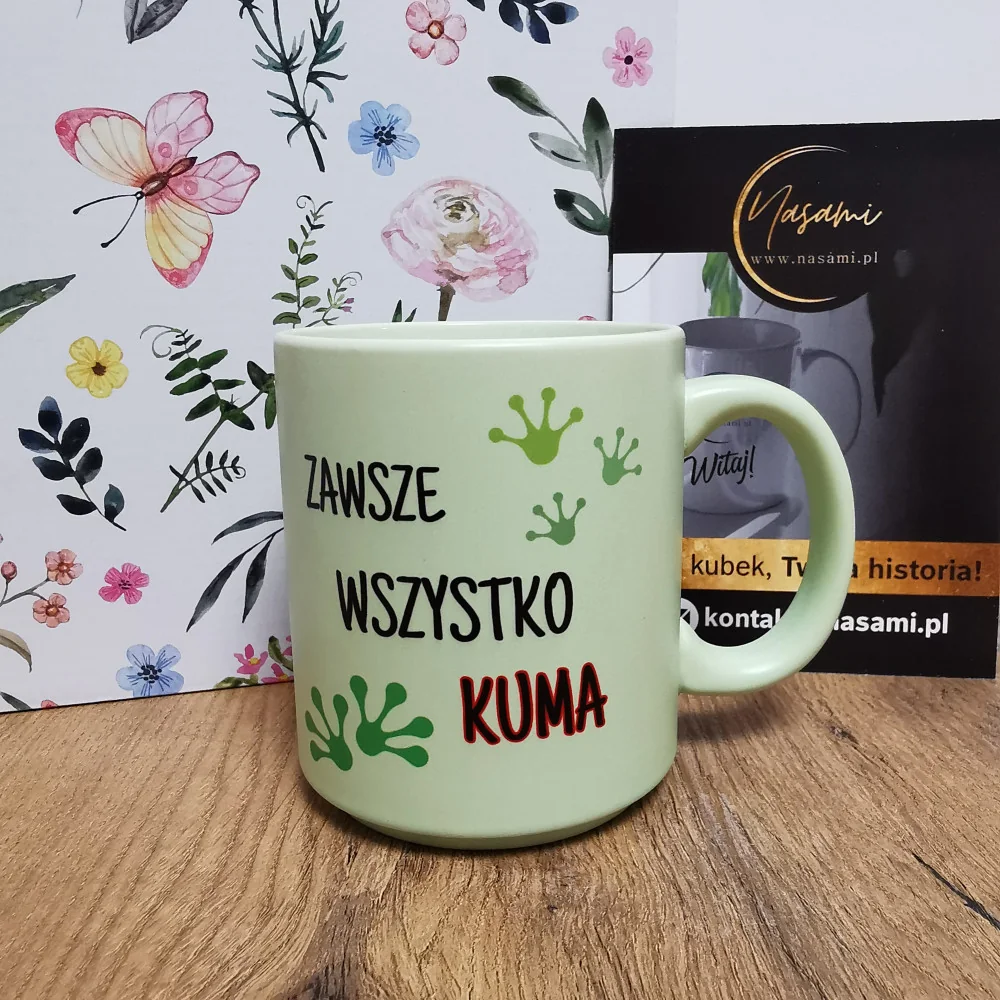 Kubek Pastelowy 'Żajebista sąsiadka / Zawsze wszystko kuma' 330ml