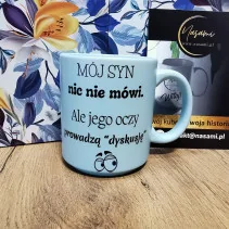 Pastelltasse „Mein Sohn sagt nichts.“ Aber seine Augen führen die Diskussion' 330ml