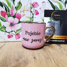 Elegancki kubek z napisem 'Mi chuj jebany ciśnienie podniósł / Pojebie mnie zaraz!' 330ml/400ml | Prezent z humorem