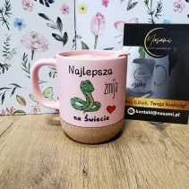 Kubek 330ml z wieczkiem i korkowym spodem "Najlepsza żmija na świecie"