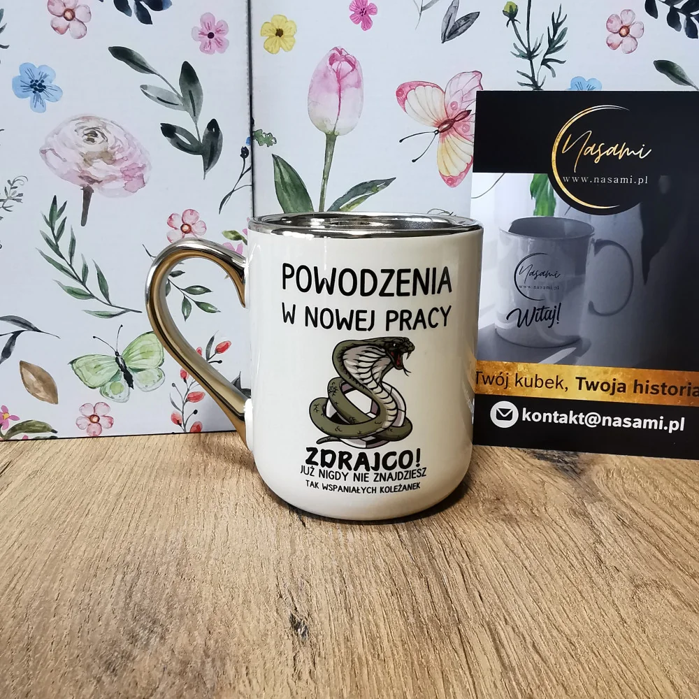 Elegancki kubek 'Powodzenia w nowej pracy zdrajco!'(Żmija) 330ml/400ml | Prezent z humorem