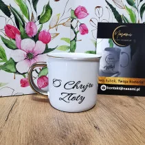 Kubek Retro ze złotym zdobieniem "O Chuju Złoty" 300ml