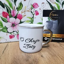 Kubek Retro ze złotym zdobieniem "O Chuju Złoty" 300ml