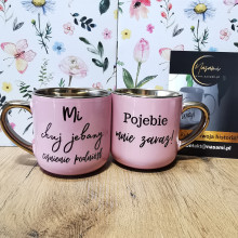 Elegancki kubek z napisem 'Mi chuj jebany ciśnienie podniósł / Pojebie mnie zaraz!' 330ml/400ml | Prezent z humorem