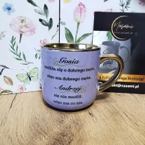 Elegante Tasse „Gosia hat für einen guten Ehemann gebetet, also hat sie einen guten Ehemann.“