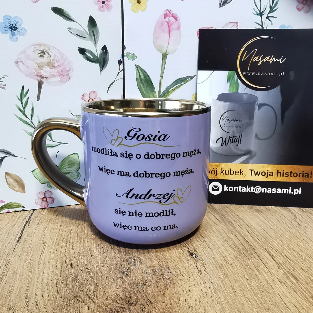 Elegante Tasse „Gosia hat für einen guten Ehemann gebetet, also hat sie einen guten Ehemann.“