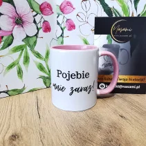 Kubek z napisem 'Mi chuj jebany ciśnienie podniósł/Pojebie mnie zaraz!' 330ml/450ml | Prezent z humorem